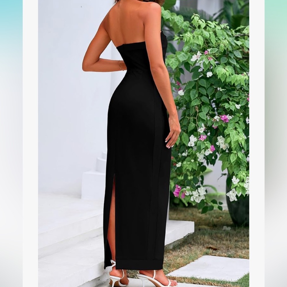 Strapless Black Maxi Wedding Guest Dress